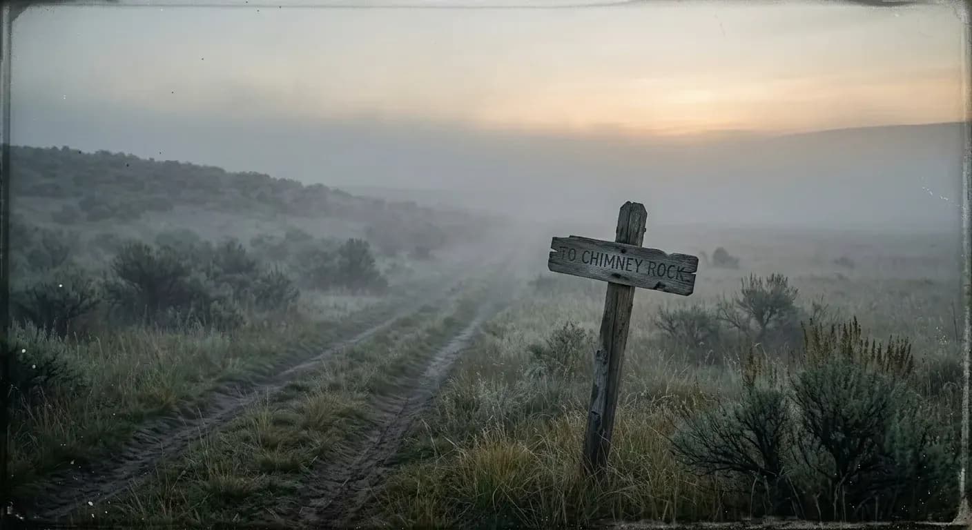 A lantern glowing softly at the edge of a trail as the sun rises